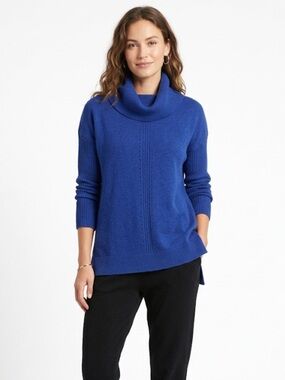Reitmans Blue Knit Tunic Sweater | Cowl Neck Long Sleeve Cotton Blend Top